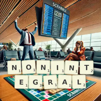 Creative illustration for a Scrabble game with the word NONINTEGRAL spelled out in tiles on the board.