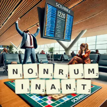 Creative illustration for a Scrabble game with the word NONRUMINANT spelled out in tiles on the board.