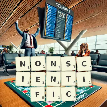 Creative illustration for a Scrabble game with the word NONSCIENTIFIC spelled out in tiles on the board.