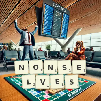 Creative illustration for a Scrabble game with the word NONSELVES spelled out in tiles on the board.