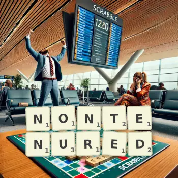 Creative illustration for a Scrabble game with the word NONTENURED spelled out in tiles on the board.