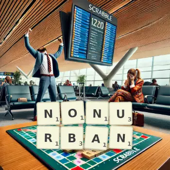 Creative illustration for a Scrabble game with the word NONURBAN spelled out in tiles on the board.