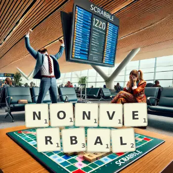 Creative illustration for a Scrabble game with the word NONVERBAL spelled out in tiles on the board.