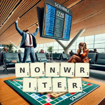 Creative illustration for a Scrabble game with the word NONWRITER spelled out in tiles on the board.