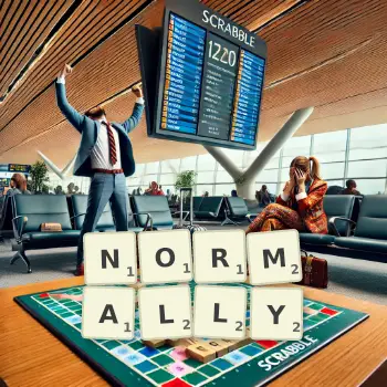 Creative illustration for a Scrabble game with the word NORMALLY spelled out in tiles on the board.