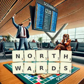 Creative illustration for a Scrabble game with the word NORTHWARDS spelled out in tiles on the board.
