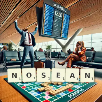 Creative illustration for a Scrabble game with the word NOSEAN spelled out in tiles on the board.