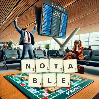 Creative illustration for a Scrabble game with the word NOTABLE spelled out in tiles on the board.