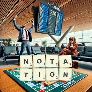 Creative illustration for a Scrabble game with the word NOTATION spelled out in tiles on the board.