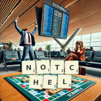Creative illustration for a Scrabble game with the word NOTCHEL spelled out in tiles on the board.