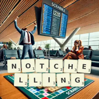 Creative illustration for a Scrabble game with the word NOTCHELLING spelled out in tiles on the board.