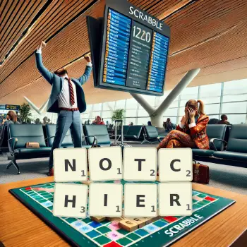 Creative illustration for a Scrabble game with the word NOTCHIER spelled out in tiles on the board.