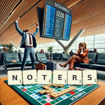Creative illustration for a Scrabble game with the word NOTERS spelled out in tiles on the board.