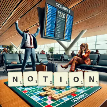 Creative illustration for a Scrabble game with the word NOTION spelled out in tiles on the board.