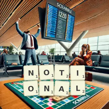 Creative illustration for a Scrabble game with the word NOTIONAL spelled out in tiles on the board.