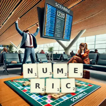 Creative illustration for a Scrabble game with the word NUMERIC spelled out in tiles on the board.