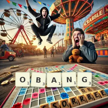 Creative illustration for a Scrabble game with the word OBANG spelled out in tiles on the board.