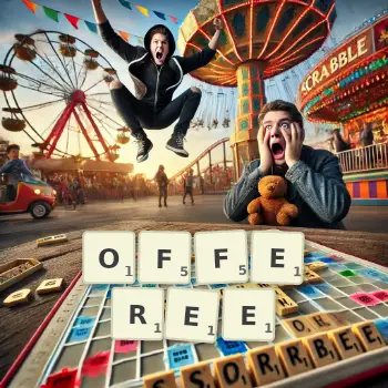 Creative illustration for a Scrabble game with the word OFFEREE spelled out in tiles on the board.