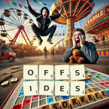 Creative illustration for a Scrabble game with the word OFFSIDES spelled out in tiles on the board.