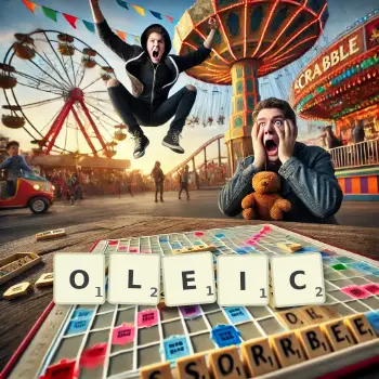 Creative illustration for a Scrabble game with the word OLEIC spelled out in tiles on the board.