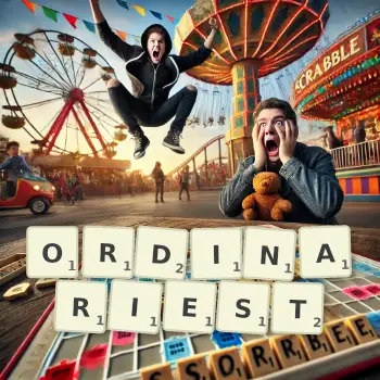 Creative illustration for a Scrabble game with the word ORDINARIEST spelled out in tiles on the board.