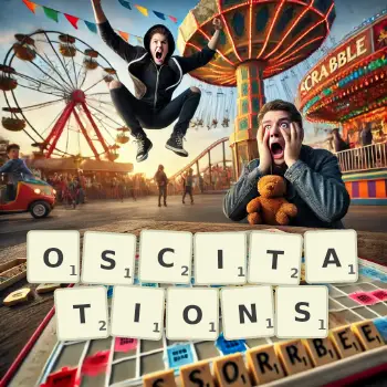 Creative illustration for a Scrabble game with the word OSCITATIONS spelled out in tiles on the board.