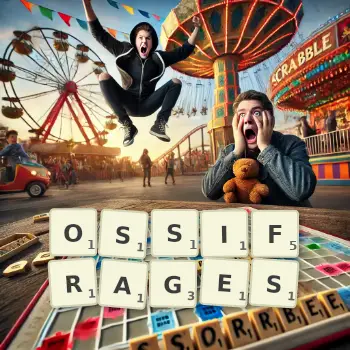 Creative illustration for a Scrabble game with the word OSSIFRAGES spelled out in tiles on the board.