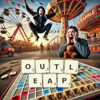 Creative illustration for a Scrabble game with the word OUTLEAP spelled out in tiles on the board.