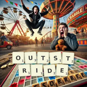 Creative illustration for a Scrabble game with the word OUTSTRIDE spelled out in tiles on the board.