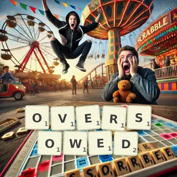 Creative illustration for a Scrabble game with the word OVERSOWED spelled out in tiles on the board.