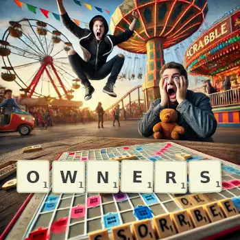 Creative illustration for a Scrabble game with the word OWNERS spelled out in tiles on the board.