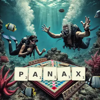 Creative illustration for a Scrabble game with the word PANAX spelled out in tiles on the board.