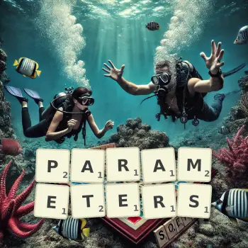 Creative illustration for a Scrabble game with the word PARAMETERS spelled out in tiles on the board.