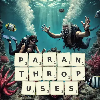 Creative illustration for a Scrabble game with the word PARANTHROPUSES spelled out in tiles on the board.