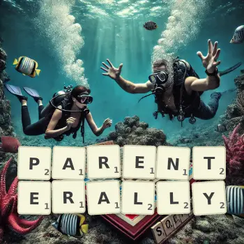 Creative illustration for a Scrabble game with the word PARENTERALLY spelled out in tiles on the board.