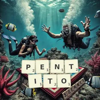 Creative illustration for a Scrabble game with the word PENTITO spelled out in tiles on the board.