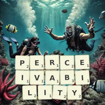 Creative illustration for a Scrabble game with the word PERCEIVABILITY spelled out in tiles on the board.