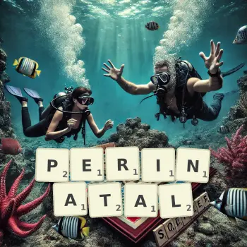 Creative illustration for a Scrabble game with the word PERINATAL spelled out in tiles on the board.