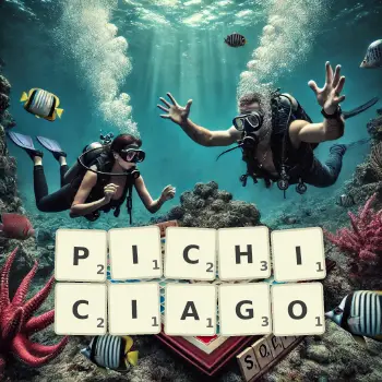 Creative illustration for a Scrabble game with the word PICHICIAGO spelled out in tiles on the board.