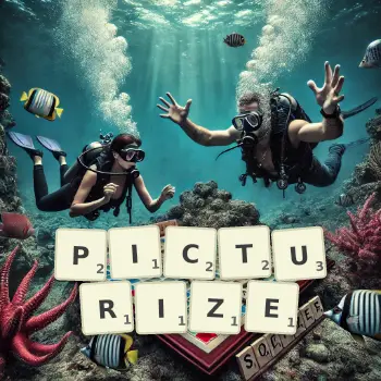 Creative illustration for a Scrabble game with the word PICTURIZE spelled out in tiles on the board.