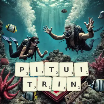 Creative illustration for a Scrabble game with the word PITUITRIN spelled out in tiles on the board.