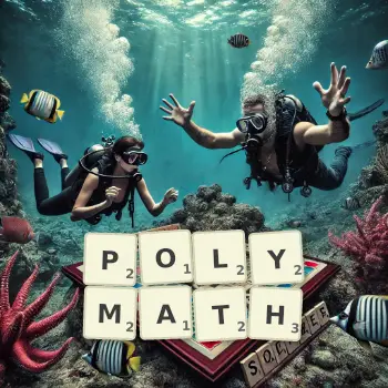 Creative illustration for a Scrabble game with the word POLYMATH spelled out in tiles on the board.