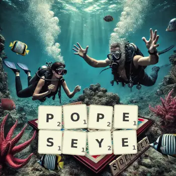 Creative illustration for a Scrabble game with the word POPESEYE spelled out in tiles on the board.