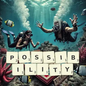 Creative illustration for a Scrabble game with the word POSSIBILITY spelled out in tiles on the board.