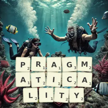 Creative illustration for a Scrabble game with the word PRAGMATICALITY spelled out in tiles on the board.