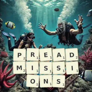 Creative illustration for a Scrabble game with the word PREADMISSIONS spelled out in tiles on the board.