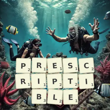 Creative illustration for a Scrabble game with the word PRESCRIPTIBLE spelled out in tiles on the board.