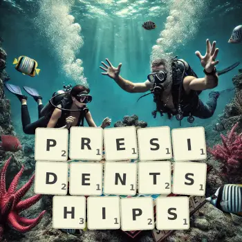 Creative illustration for a Scrabble game with the word PRESIDENTSHIPS spelled out in tiles on the board.