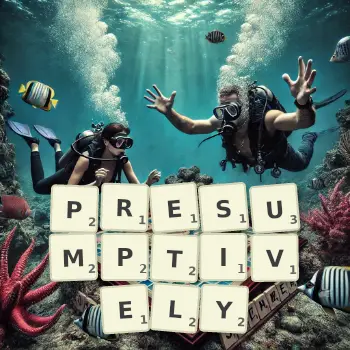 Creative illustration for a Scrabble game with the word PRESUMPTIVELY spelled out in tiles on the board.