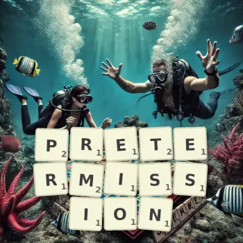 Creative illustration for a Scrabble game with the word PRETERMISSION spelled out in tiles on the board.